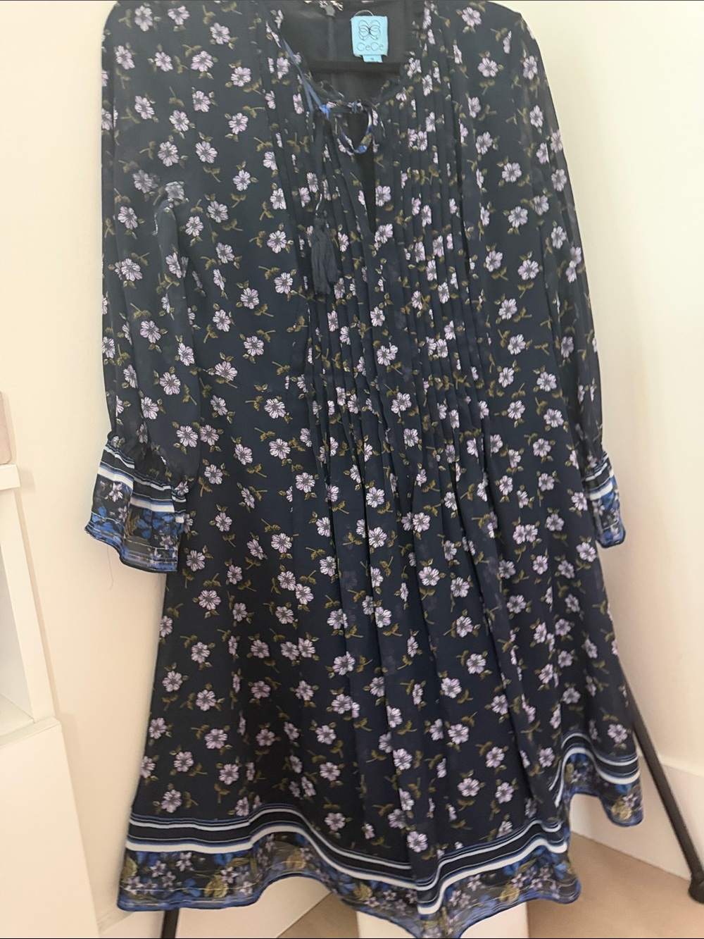 CeCe Black Dress with Purple Floral Print